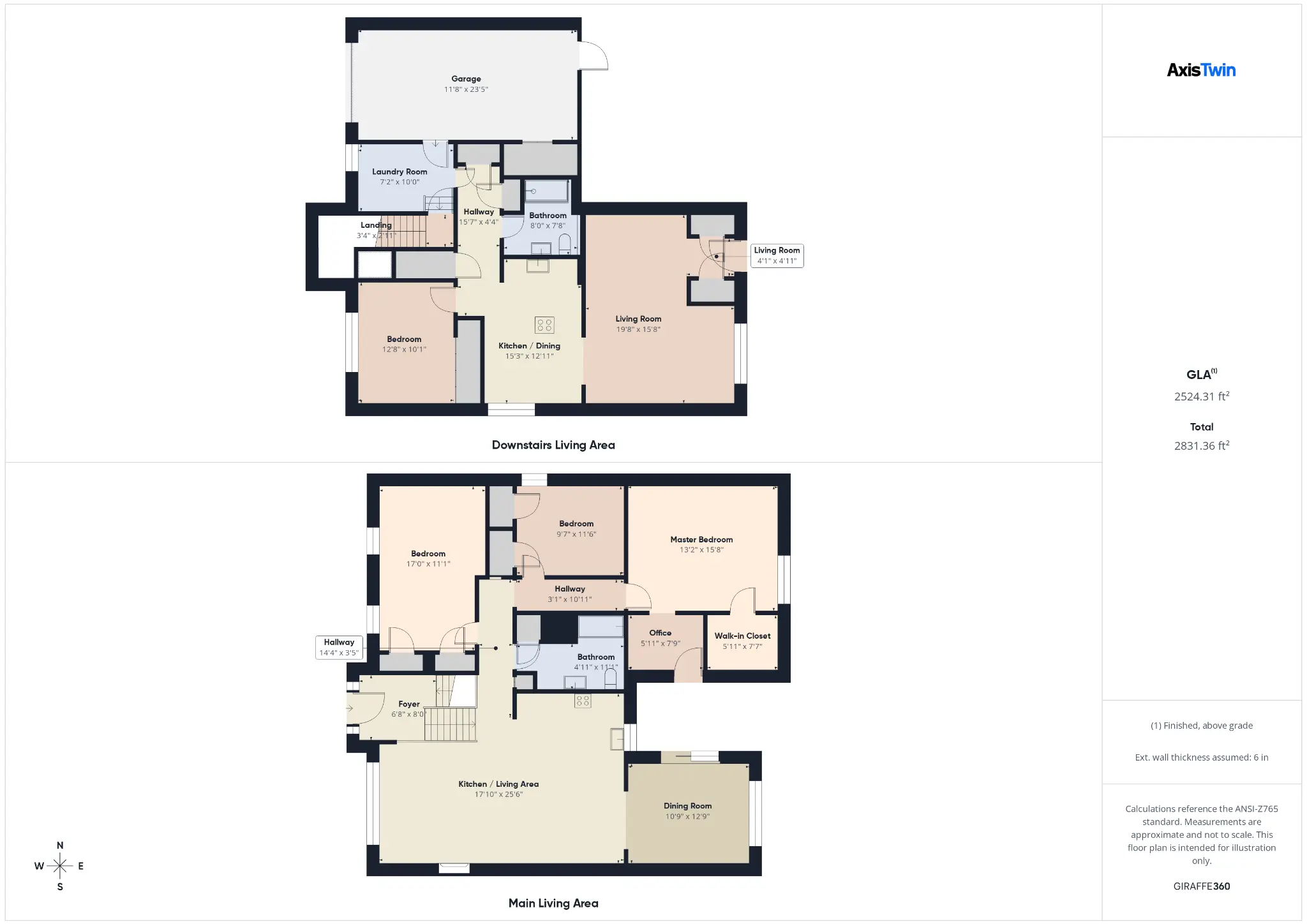 Complete multi-level floor plan showing total square footage