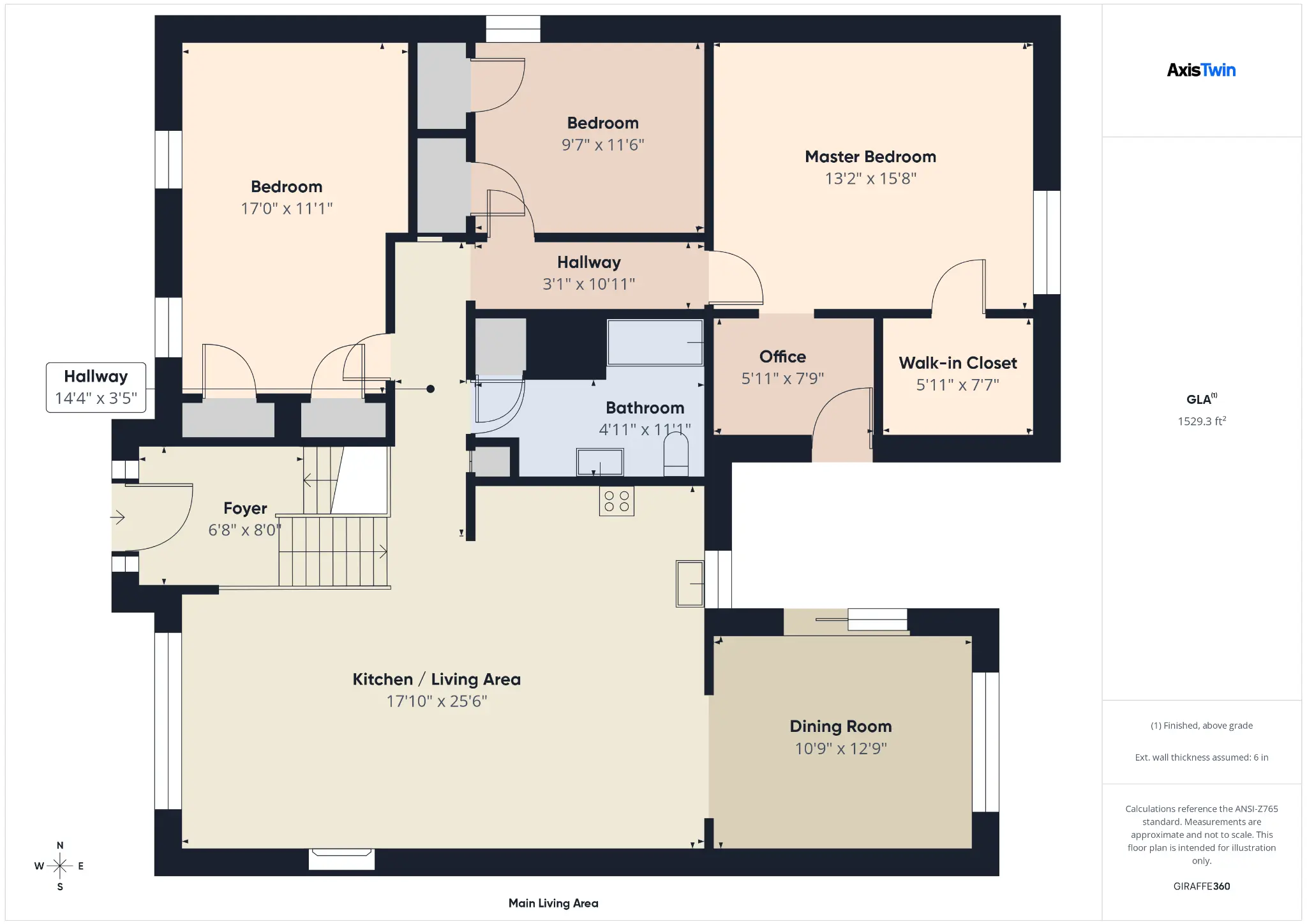 Main floor plan with kitchen, dining, and living spaces